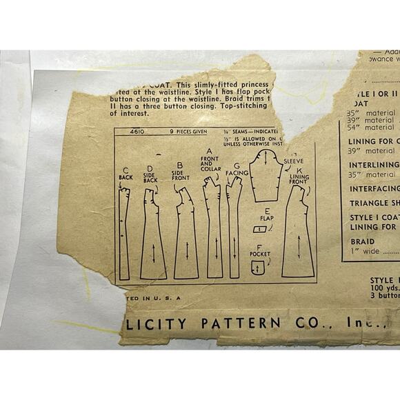 Simplicity 4610 pattern coat fitted 1950s bust 34 hip 37 - Picture 6 of 6